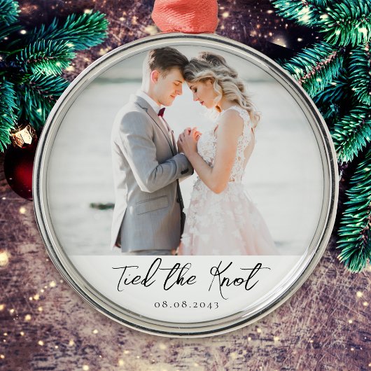 結び目のマイルストー結婚ン写真のキープサケを結んだ メタルオーナメント