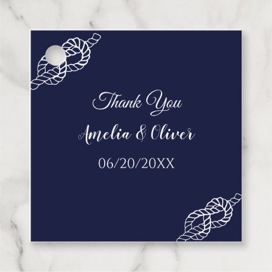 結び目のロープ航海のを白と海軍で結ん結婚だ フェイバータグ (正面)