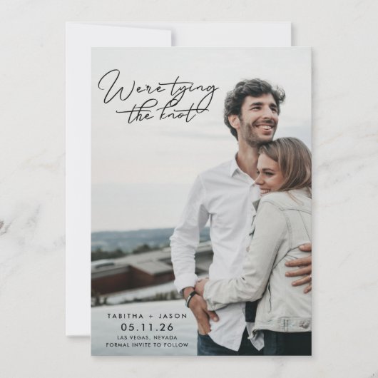 結び目の写真の結婚式の日付を保存 招待状 (正面)