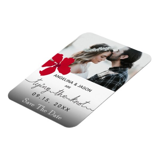 結び目の写真結婚式の日付を保存 マグネット (左側)