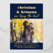 結び目の婚約パーティ写真金ゴールド 箔招待状 (正面)