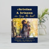 結び目の婚約パーティ写真金ゴールド 箔招待状 (立ち正面)