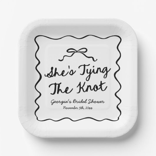 結び目の弓お洒落ブライダルシャワー ペーパープレート (正面)