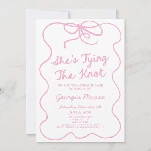 結び目の弓お洒落ブライダルシャワー 招待状 (正面)