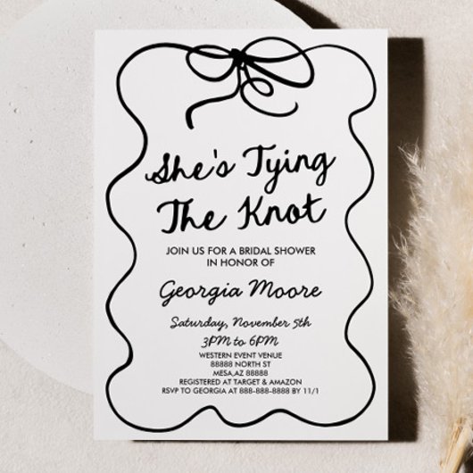 結び目の弓お洒落ブライダルシャワー 招待状