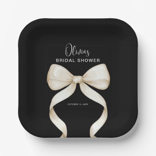 結び目の弓ブライダルシャワー ペーパープレート (正面)