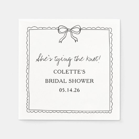 結び目の弓手描きシックブライダルシャワー スタンダードカクテルナプキン (正面)