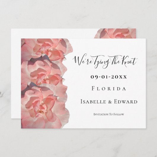 結び目の引用文フローラコーラルピンクローズ セーブザデート (正面/裏面)