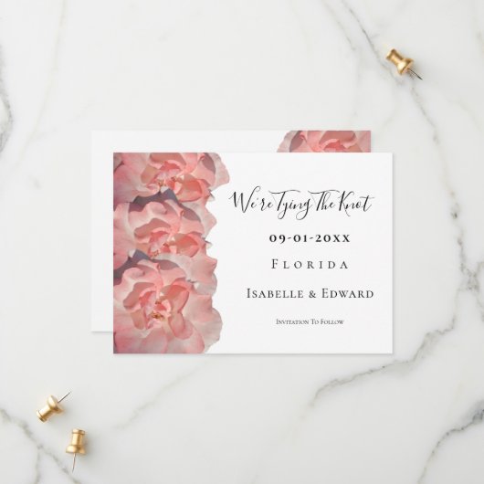 結び目の引用文フローラコーラルピンクローズ セーブザデート (正面/裏面インサイチュ)