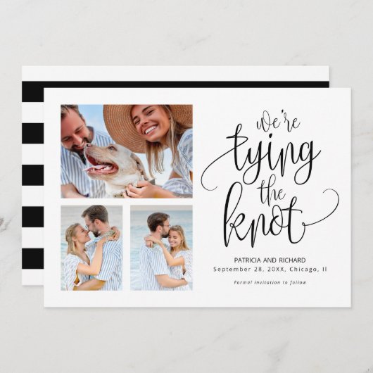 結び目の日付を保存する3の写真シンプルを結ぶ 招待状 (正面/裏面)