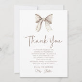 結び目の白い弓ブライダルシャワー サンキューカード (正面)