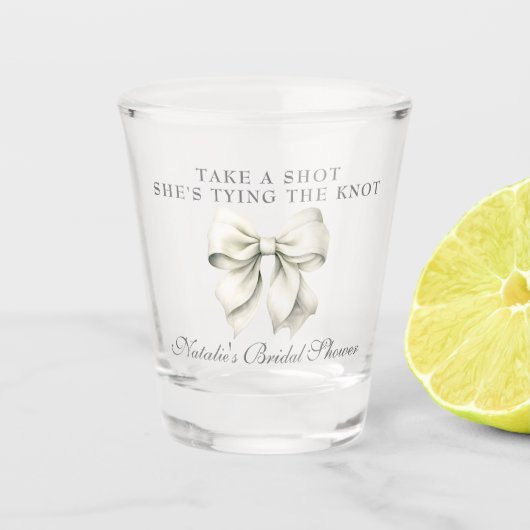 結び目の白い弓ブライダルシャワー ショットグラス (正面)