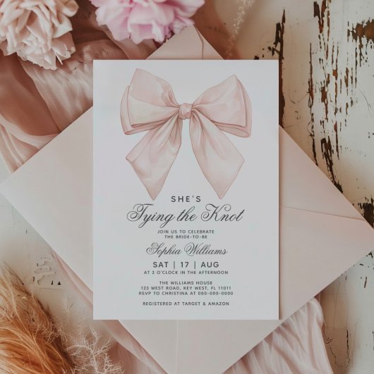 結び目の白い弓ブライダルシャワー 招待状