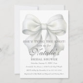 結び目の白い弓ブライダルシャワー 招待状 (正面)