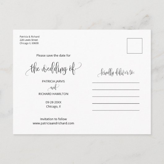 結び目の結婚式の日付写真を保存 ポストカード (裏面)