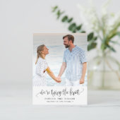 結び目の結婚式の日付写真を保存 ポストカード (スタンド正面)