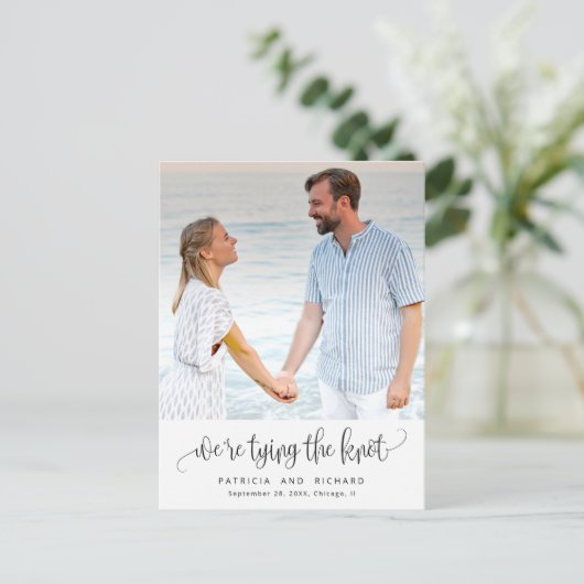 結び目の結婚式の日付写真を保存 ポストカード (スタンド正面)