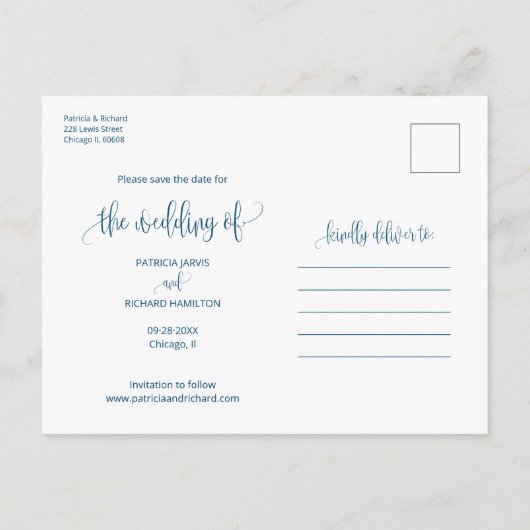 結び目の結婚式の日付写真を保存 ポストカード (裏面)