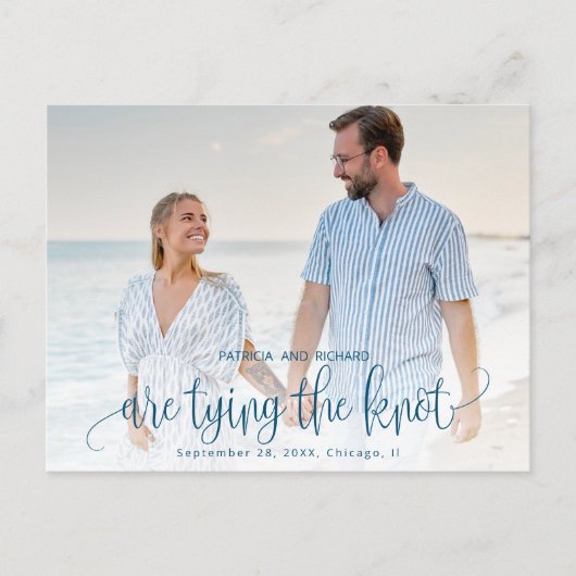 結び目の結婚式の日付写真を保存 ポストカード (正面)
