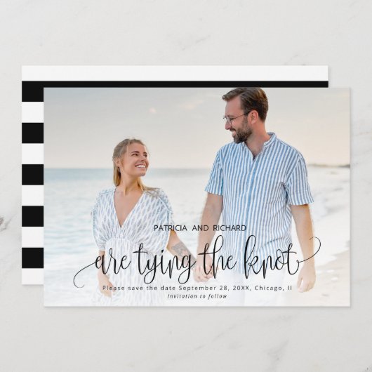 結び目の結婚式の日付写真を保存 招待状 (正面/裏面)