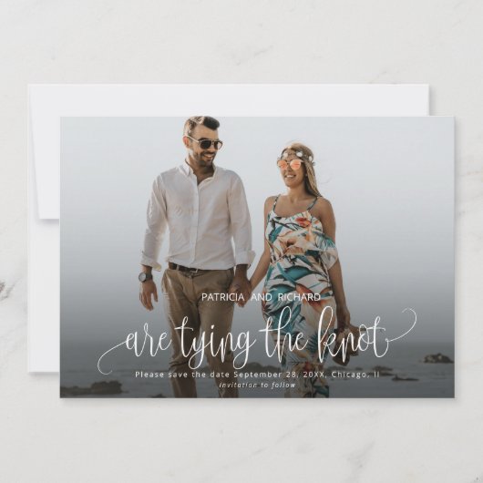 結び目の結婚式の日付写真を保存 招待状 (正面)