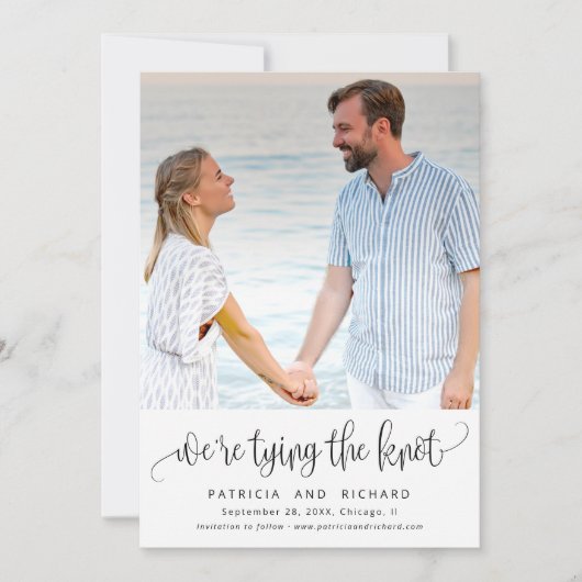 結び目の結婚式の日付写真を保存 招待状 (正面)