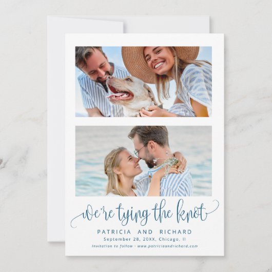 結び目の結婚式の日付2の写真を保存 招待状 (正面)