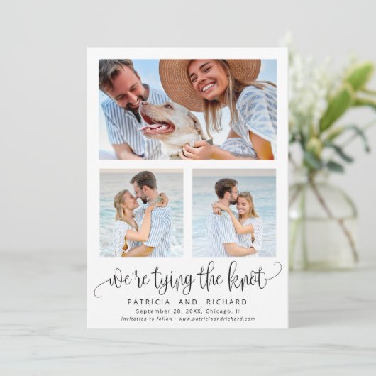 結び目の結婚式の日付3の写真を保存 招待状 (スタンド正面)