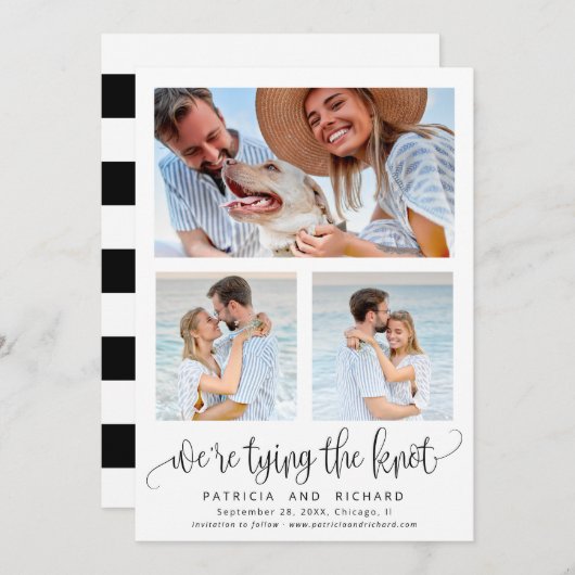 結び目の結婚式の日付3の写真を保存 招待状 (正面/裏面)