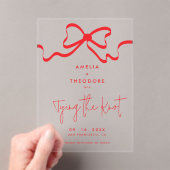 結び目の赤い弓の日付を保存結婚する アクリル招待状 (インサイチュ (ポータブル))