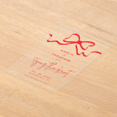 結び目の赤い弓の日付を保存結婚する アクリル招待状 (レイダウン)