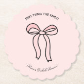 結び目の赤面ピンクボウブライダルシャワー ペーパーコースター (正面)