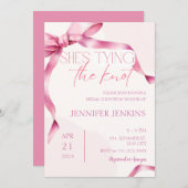 結び目の赤面ピンクボウブライダルシャワー 招待状 (正面/裏面)