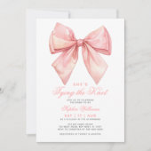 結び目の赤面ピンクボウブライダルシャワー 招待状 (正面)