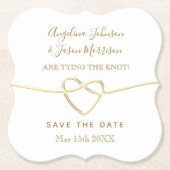 結び目の金ゴールドとホワイトウェディング日付を保存 ペーパーコースター (正面)