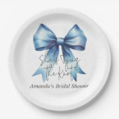 結び目を何かブルーボウブライダルシャワー ペーパープレート (正面)