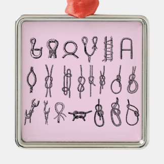 結び目を持つ正方形のオーナメント メタルオーナメント