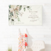 結び目を結ぶクリーム弓シャワー歓迎サイン 横断幕 (インサイチュ)