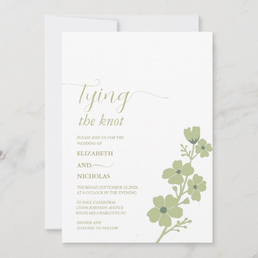 結び目を結ぶセージ・グリーン結婚フローラ 招待状 (正面)