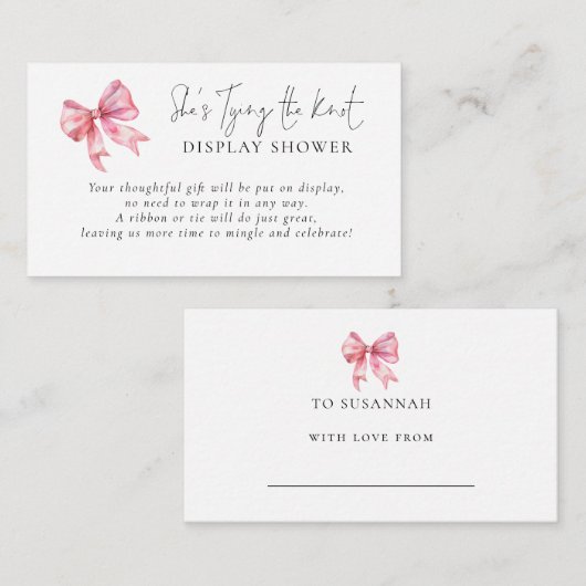 結び目を結ぶピンクの弓ディスプレイシャワー エンクロージャーカード (正面/裏面)