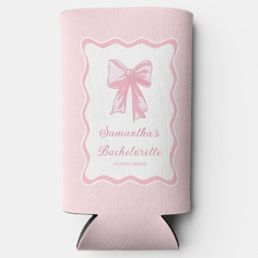 結び目を結ぶピンクの弓バチェロレッテ スリム缶クーラー (正面)