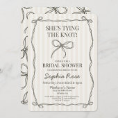 結び目を結ぶブラックコケットボウブライダルシャワー 招待状 (正面/裏面)
