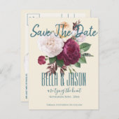 結び目を結ぶブルゴーニュフローラ日付を保存 インビテーションポストカード (正面/裏面)