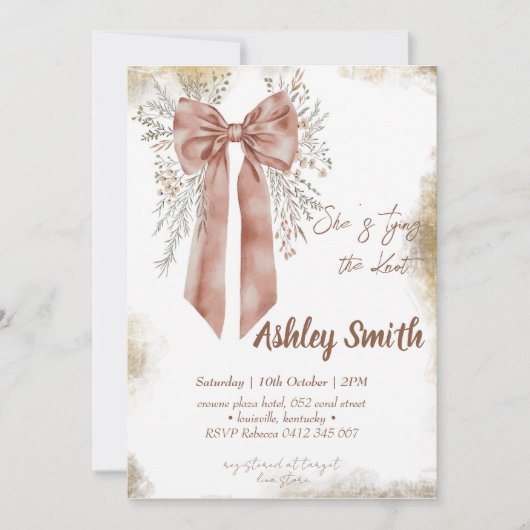 結び目を結ぶワイルドフラワー弓ブライダルシャワー 招待状 (正面)