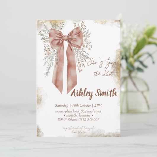 結び目を結ぶワイルドフラワー弓ブライダルシャワー 招待状 (スタンド正面)