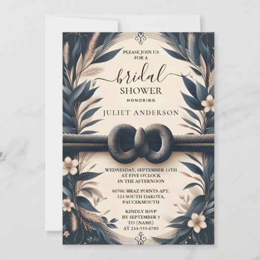 結び目を結ぶ可愛いロープブライダルシャワー 招待状 (正面)