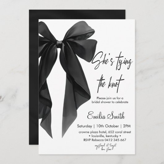 結び目を結ぶ黒弓ブライダルシャワー 招待状 (正面/裏面)