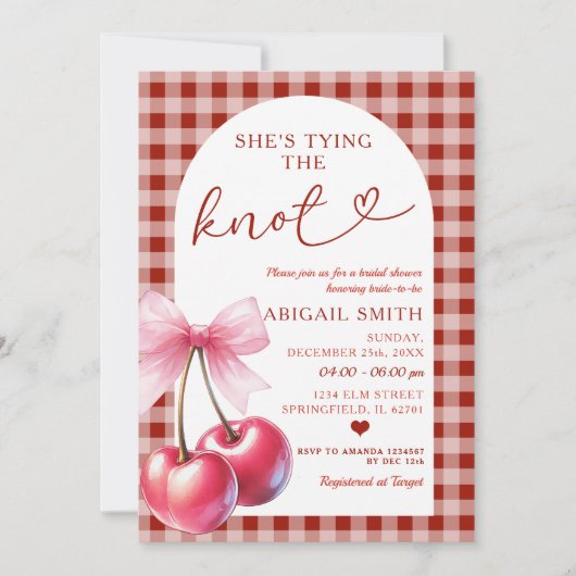 結び目を結んでいるさくらんぼジンジャムシャワー 招待状 (正面)
