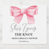 結び目を結んでいるブライダルシャワーピンクボウ スパークリングワインラベル (シングルラベル)