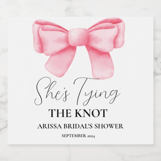 結び目を結んでいるブライダルシャワーピンクボウ スパークリングワインラベル (シングルラベル)